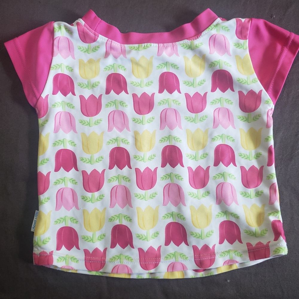 Floral Swim Shirt I Play UPF Tulip Design Pink Yellow Soft 50+ Size 12 months